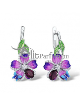 Elitparfüm virág női fülbevaló rubin színű kővel