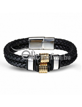 Elitparfüm Férfi Karkötő Bőr Szíjjal és ezüst színű kapoccsal (fekete)