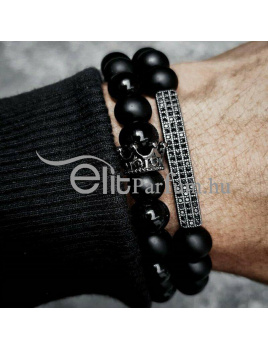Elitparfüm férfi kétsoros karkötő fekete koronával